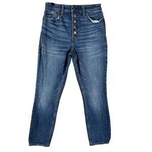 Abercrombie & Fitch Blue High Rise Stretch Button Fly Slim Jeans Sz 27/4S Short